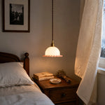 Cargar imagen en el visor de la Galería, small ruffled glass pendant light installed beside a bed
