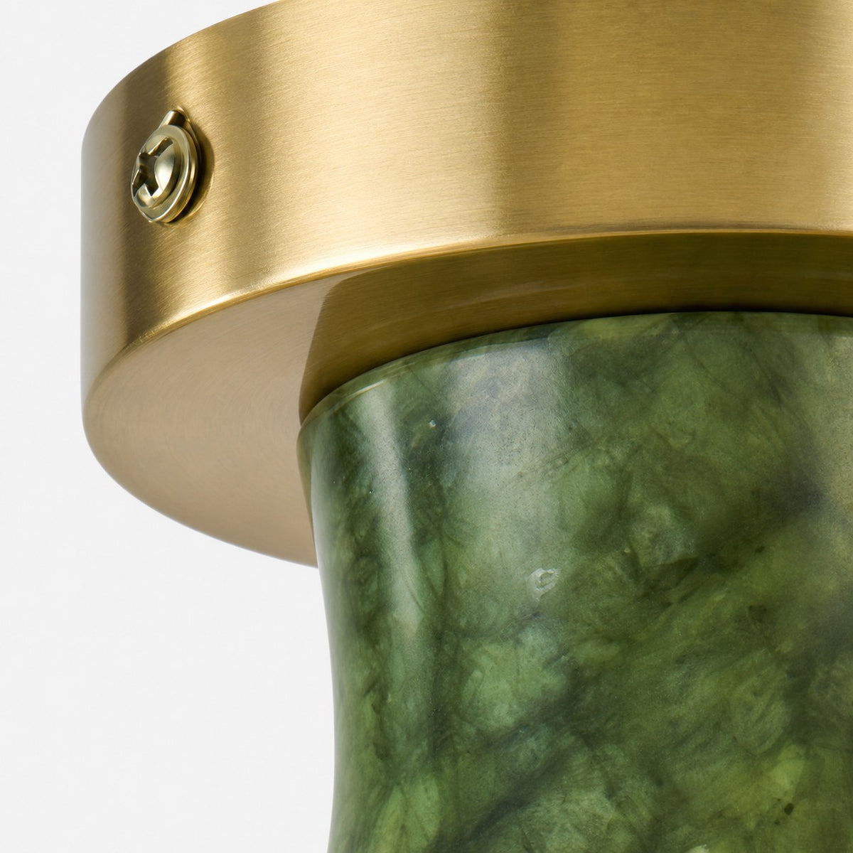Brushed brass ceiling plate and jade shade connection