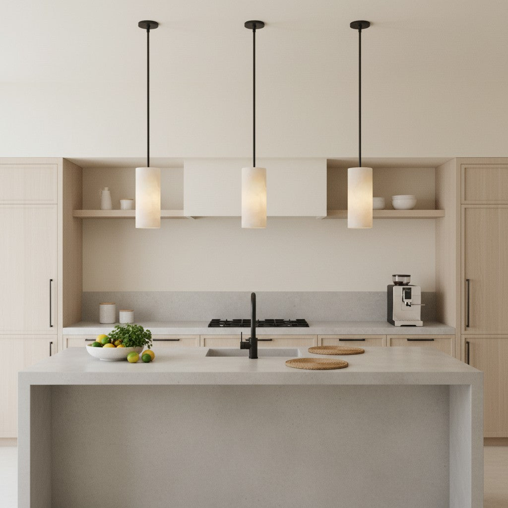 Lumastera Lampa Wisząca o Cylindrycznym Kształcie z Naturalną Strukturą Kamienia - Luksusowa Lampa do Salonu