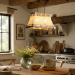 Charger l'image dans la visionneuse de la galerie, Wood and fabric pendant lamp above dining table