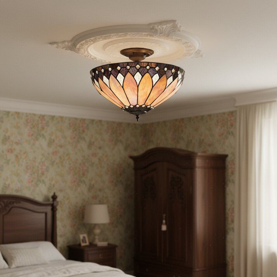 TF Brooklyn Tiffany semi-opbouw plafondlamp - geometrische glazen kap voor gangen of woonkamers