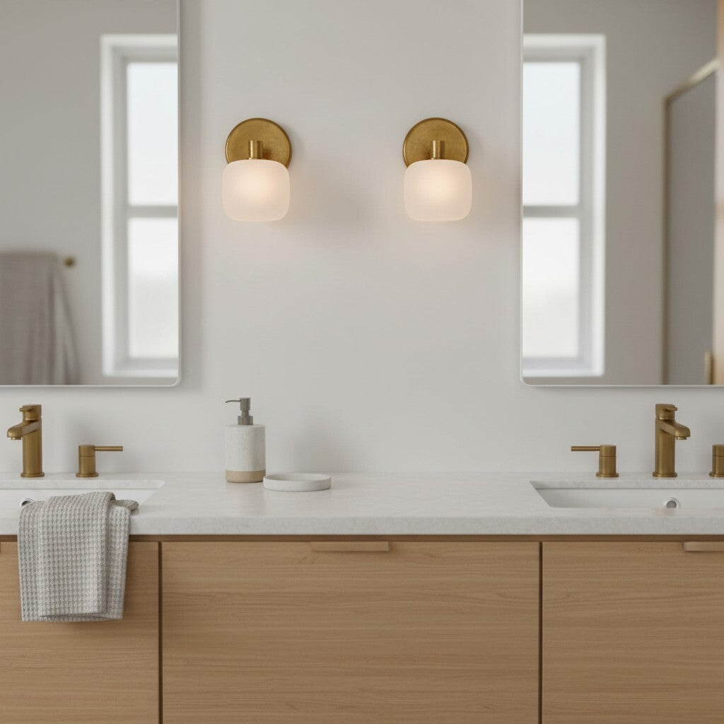 Applique da parete in vetro satinato Lirra – Finitura metallica moderna e minimalista per bagno o toeletta