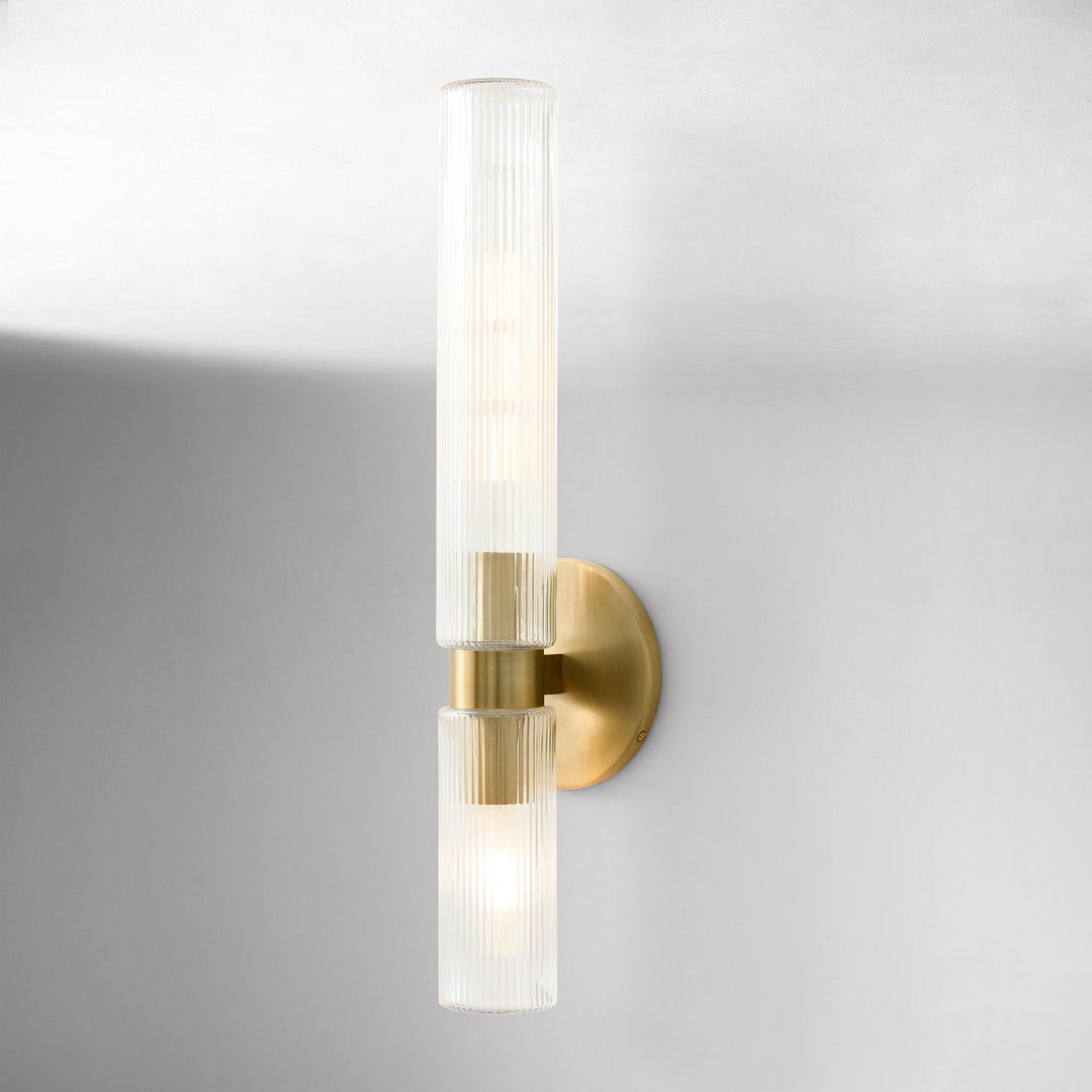 Rivora Fluted Glass Double Short Sconce - Indoor Outdoor Wall Light Elegance