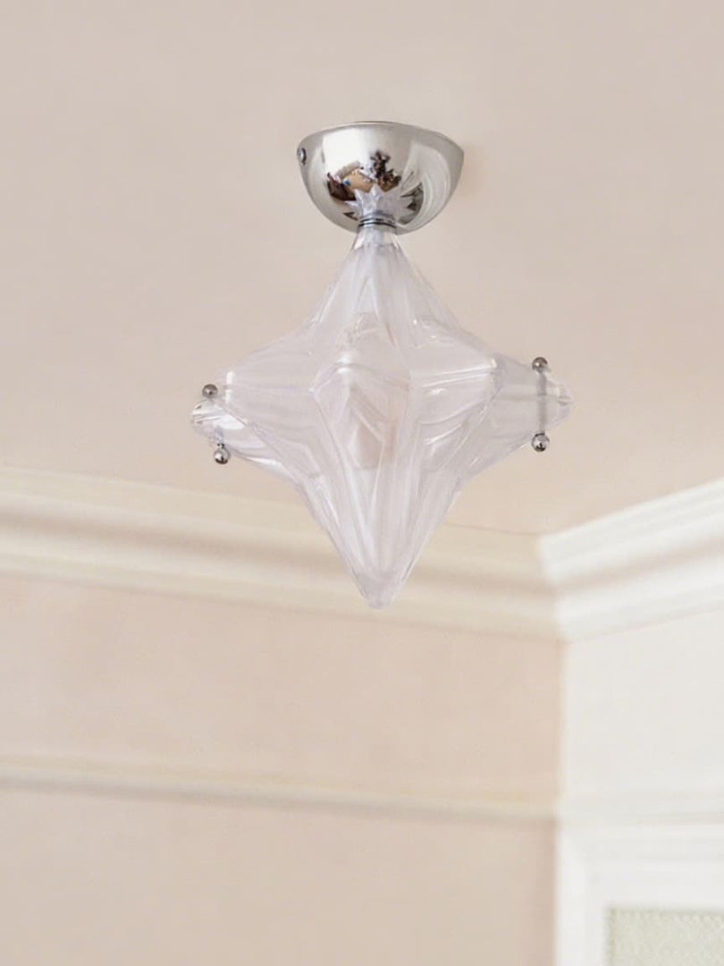 Art Deco Star Ceiling Lamp – Frosted Glass Fixture for Hallway & Entryway – Astris Ceres