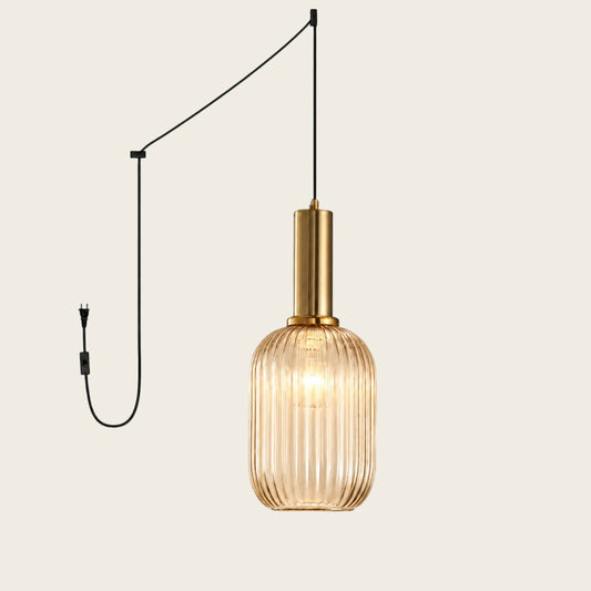 Lámpara colgante enchufable Retro Lantern de vidrio acanalado