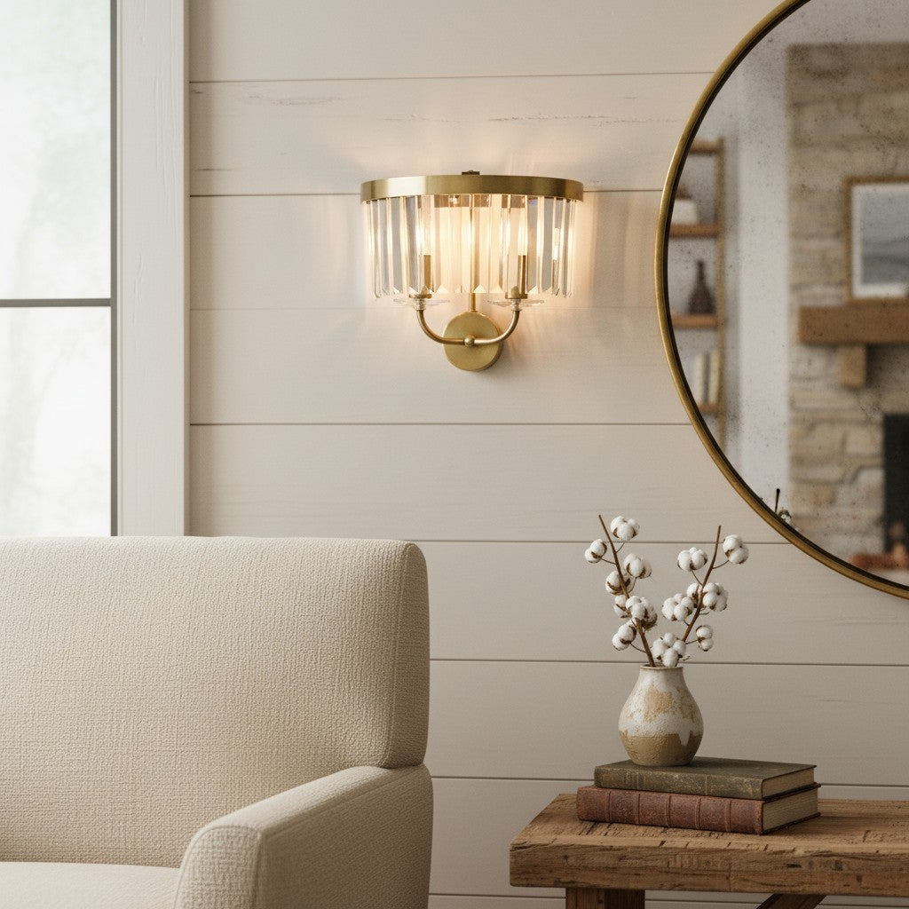 Beveline Facetgeslepen Heldere Glas Wandlamp - Klassieke metalen wandlamp voor hal en woonkamer