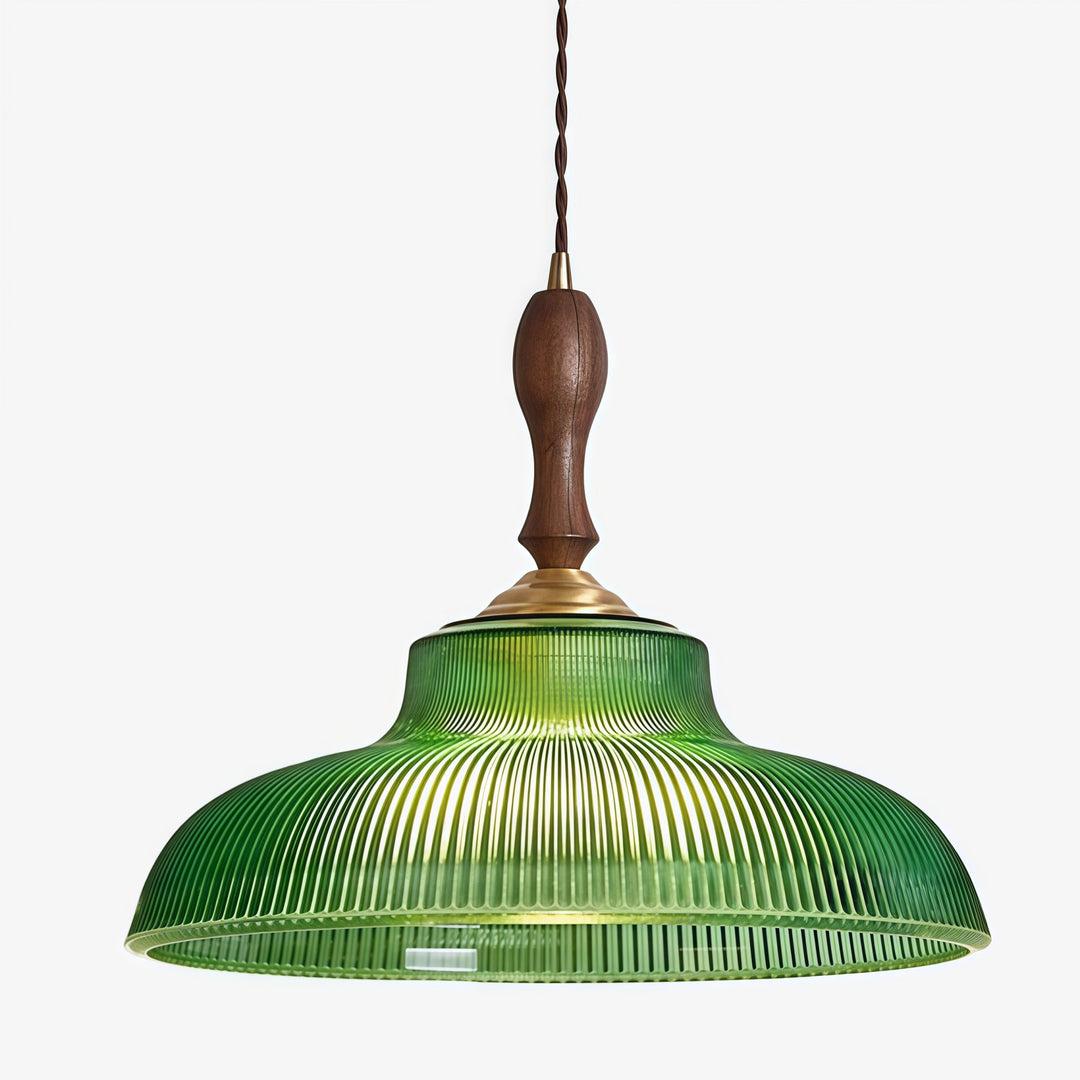 Suspension vintage Elunaris en forme de trompette avec abat-jour en verre vert pour salle à manger