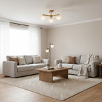 Bild in der Galerieansicht laden, Zirvos Pendelleuchte mit mattierten Opalgloben und gebürstetem Messingrahmen für Wohn- und Esszimmer