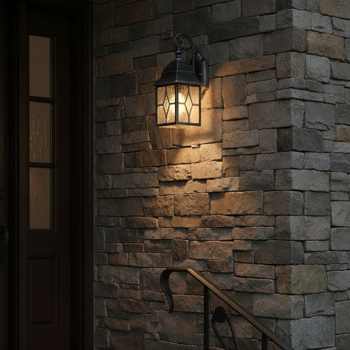 Frostine Traditionele Buitenmuurlamp - Lantaarn met Loodglas voor Veranda- en Terrasverlichting
