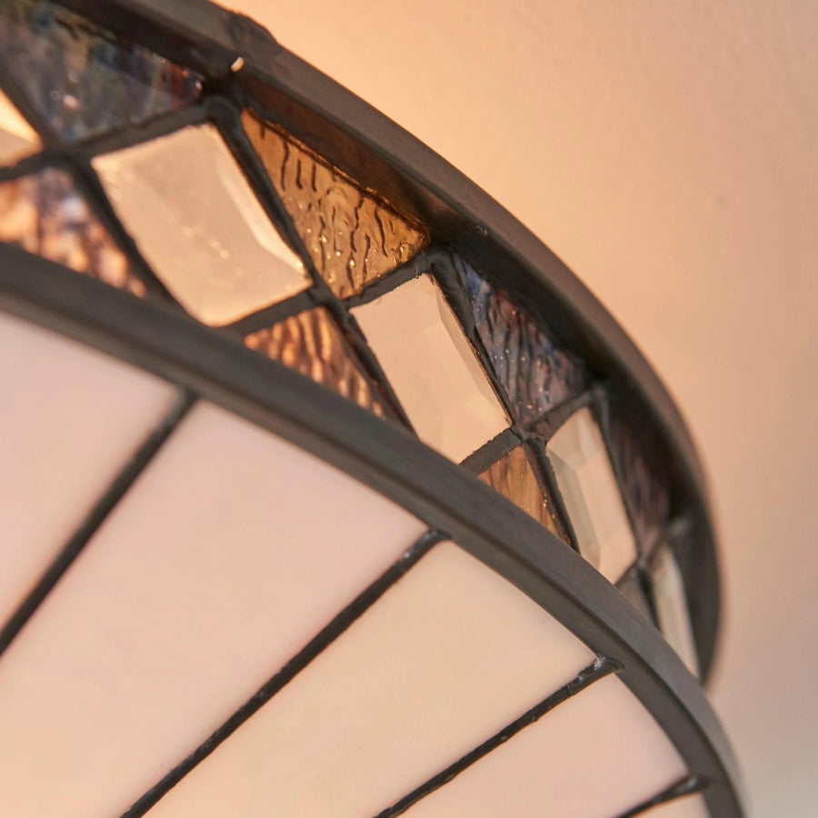 TF Fargo Semi-Opbouw Plafondlamp — Een Klassiek Deco Licht met een Decoratieve Glazen Kap voor Gebruik in Meerdere Kamers