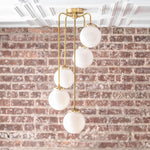 Load image into Gallery viewer, Glorica Glass 5 Globe Chandelier - Brass and Opal Glass Vintage Pendant Light
