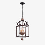 Cargar imagen en el visor de la Galería, Rustic birdcage pendant lamp with iron frame and wood accent