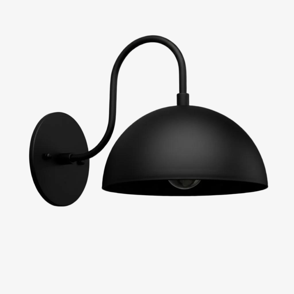 Curva Metal  Industrial Wall Sconce - Curved Brass Arm - Hammered Dome Light Fixture