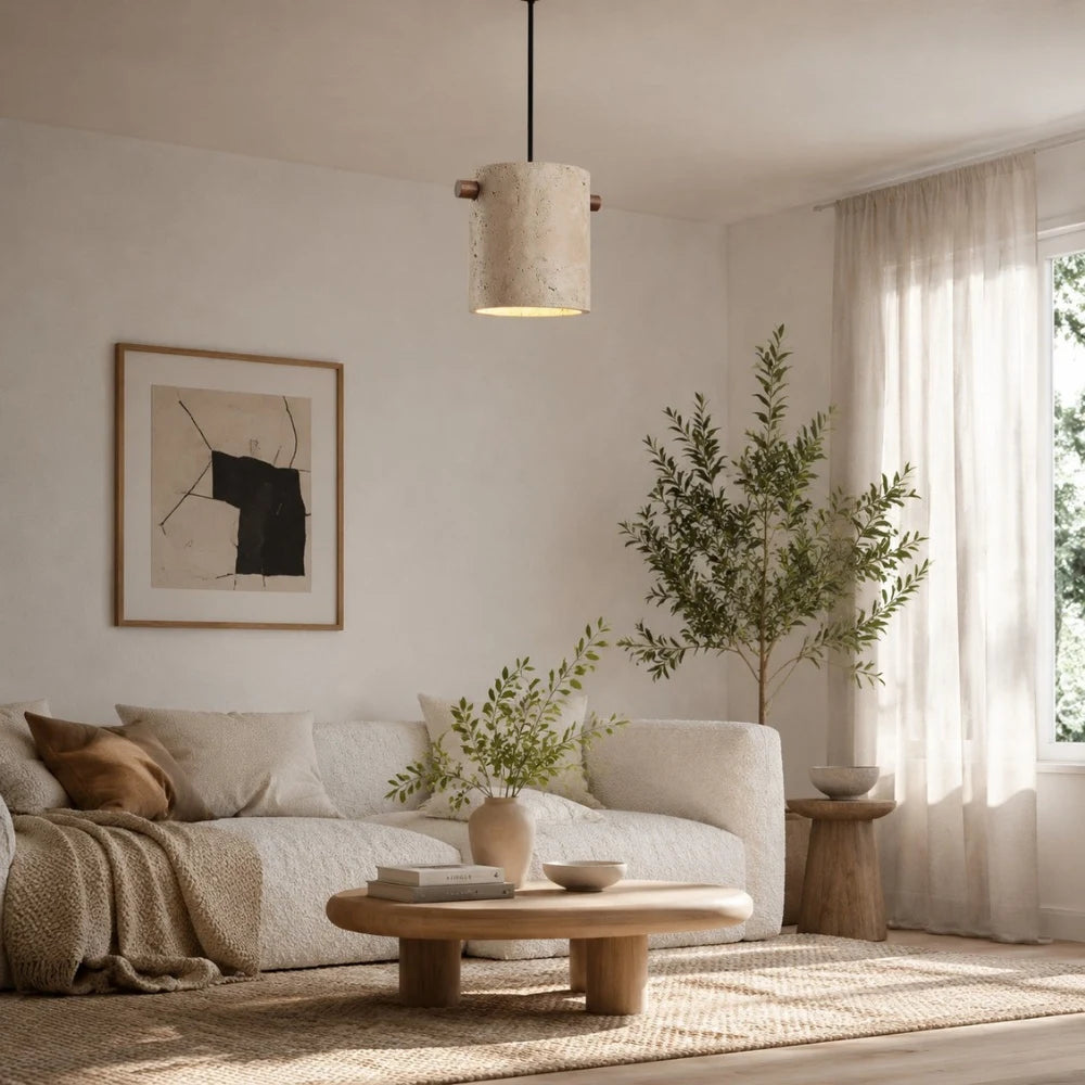 Wabi-Sabi Travertine Cylinder Pendant Light
