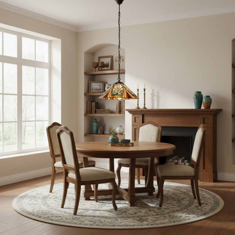 Suspension TF Hector – Luminaire décoratif en vitrail Art Nouveau pour salle à manger ou salon