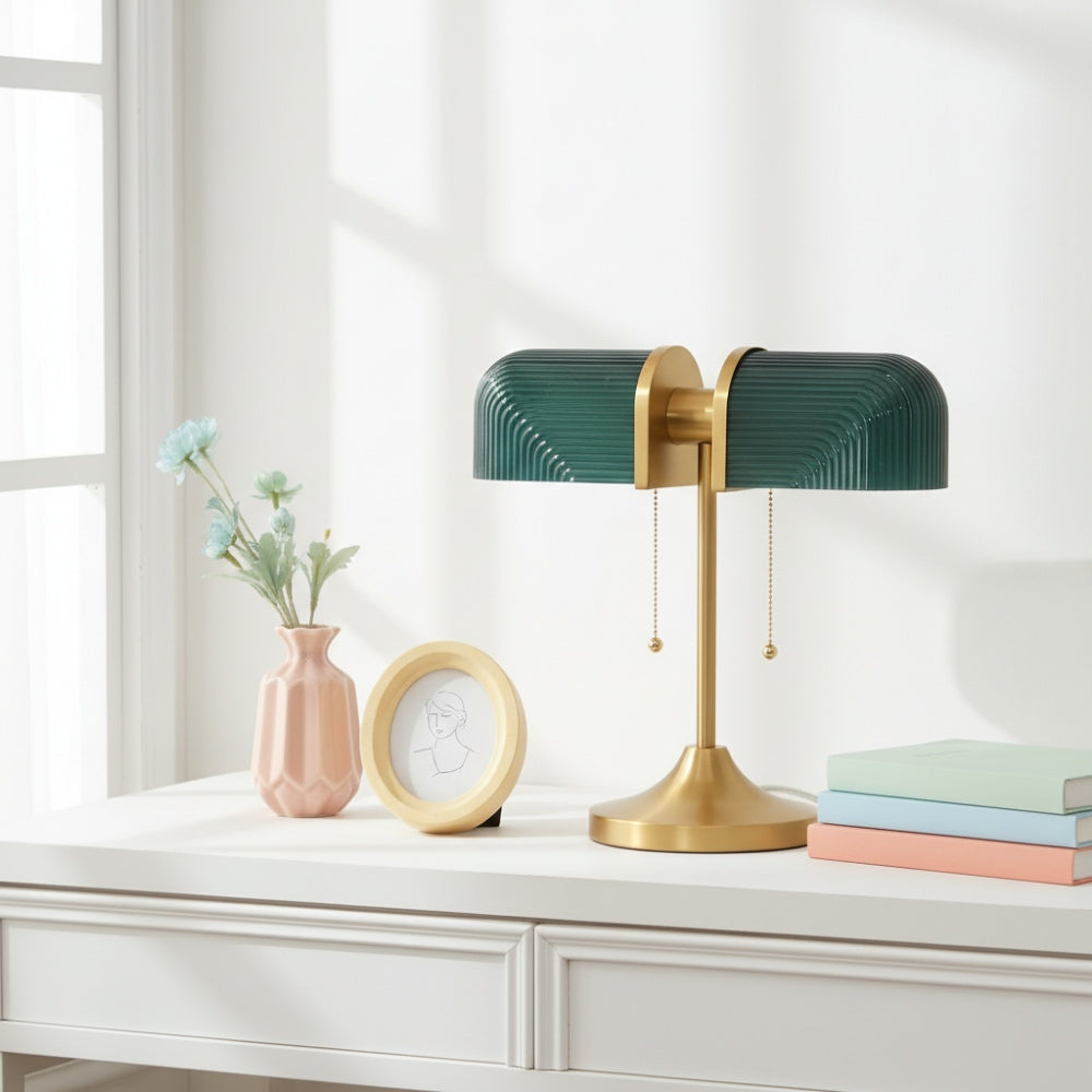 Aurebron Fluted Glass Table Lamp - Modern Decorative Metal Base Table Lamp for Living Room