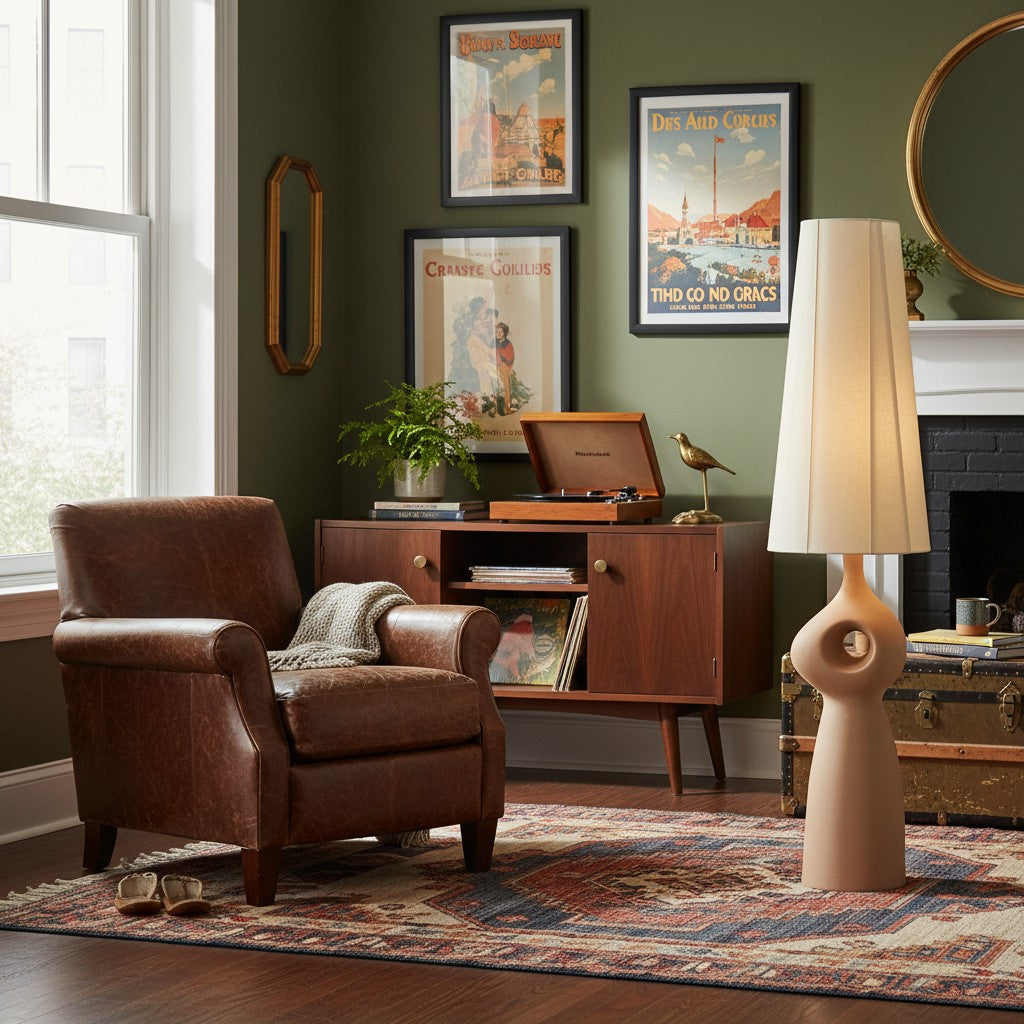 Pryssa sculpturale keramische vloerlamp - ivoorkleurige linnen kap voor woonkameraccent