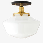 Load image into Gallery viewer, Geotower Glass Brass Ceiling Light - Opal Glass Schoolhouse Shade - Modern Elegance
