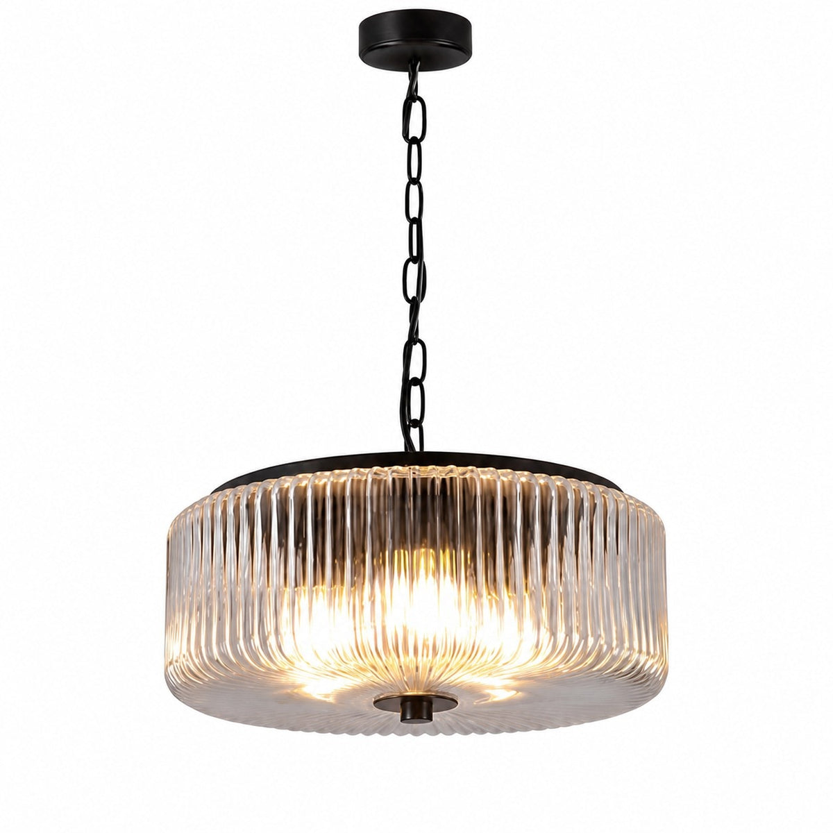 Black pendant ribbed glass ceiling lamp