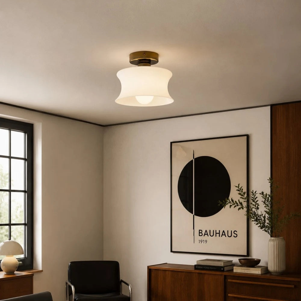 French Bauhaus Glass Flush Mount Ceiling Light, 20 cm