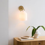 Load image into Gallery viewer, Hanton Modern Minimalist Brass and Glass Sconce – Damp Rated for Bathrooms
