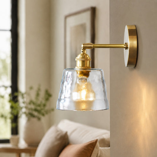 Brass Rippled Glass Wall Sconce