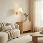 Afbeelding laden in galerijweergave, Arcuma Moderne Verstelbare Arm Wandkandelaar met Linnen Kap - Eigentijdse Metalen Verlichting voor Woonkamer