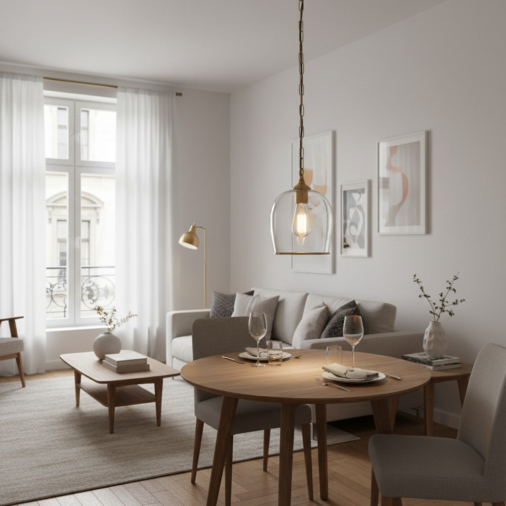 Suspension à dôme en verre Brazara – Design classique avec bordure en métal pour cuisine et salle à manger