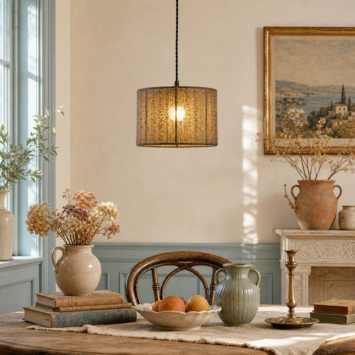 Gray Loofah Wabi-Sabi Pendant Light