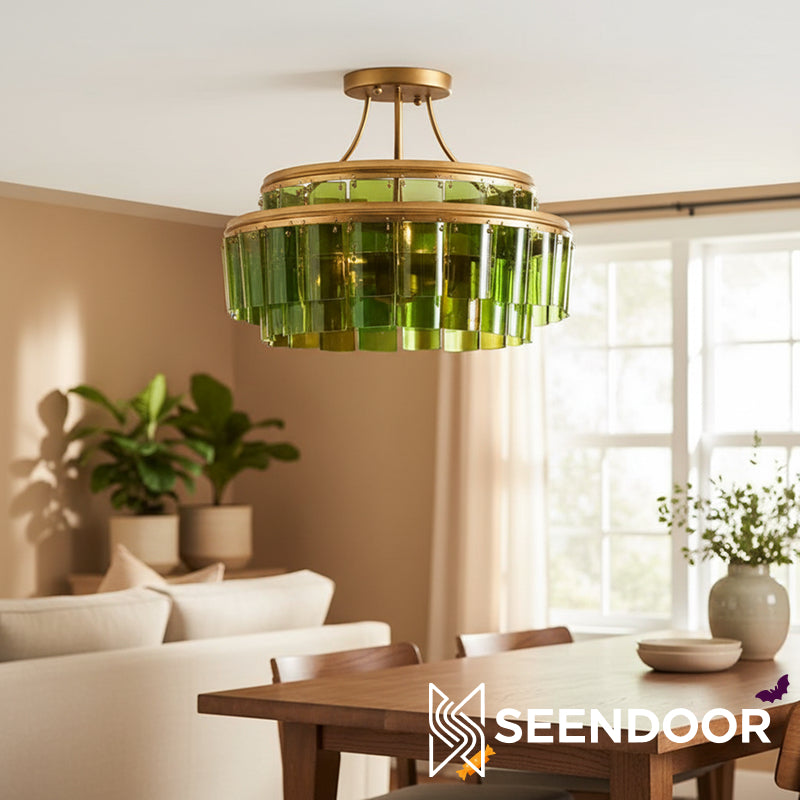 Verdura Glas Semi-Opbouwarmatuur - Elegante Groene Glazen Plafondlamp