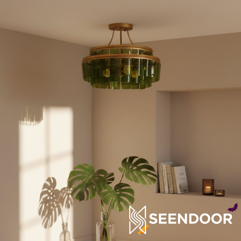 Verdura Glas Semi-Opbouwarmatuur - Elegante Groene Glazen Plafondlamp