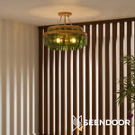 Afbeelding laden in galerijweergave, Verdura Glas Semi-Opbouwarmatuur - Elegante Groene Glazen Plafondlamp
