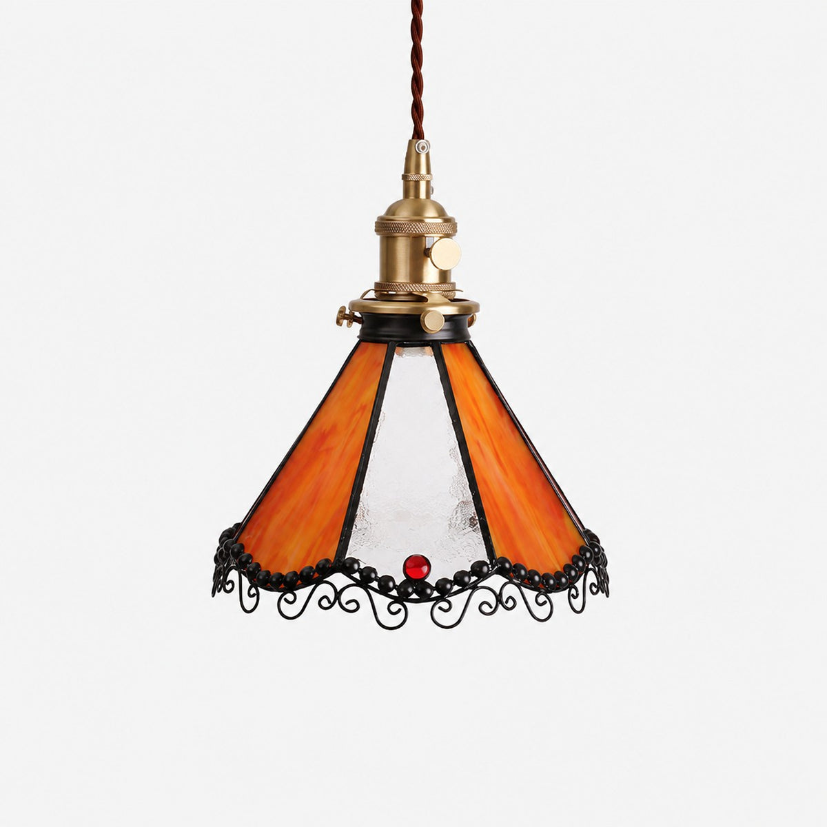 Orange stained glass single pendant light