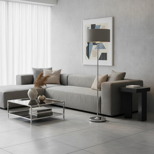 Lámpara de Piso con Pantalla de Tela en Forma de Tambor - Lámpara de Pie Contemporánea para Oficina en Casa