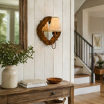 Cargar imagen en el visor de la Galería, Antique Wood Wall Sconce With Fabric Shade