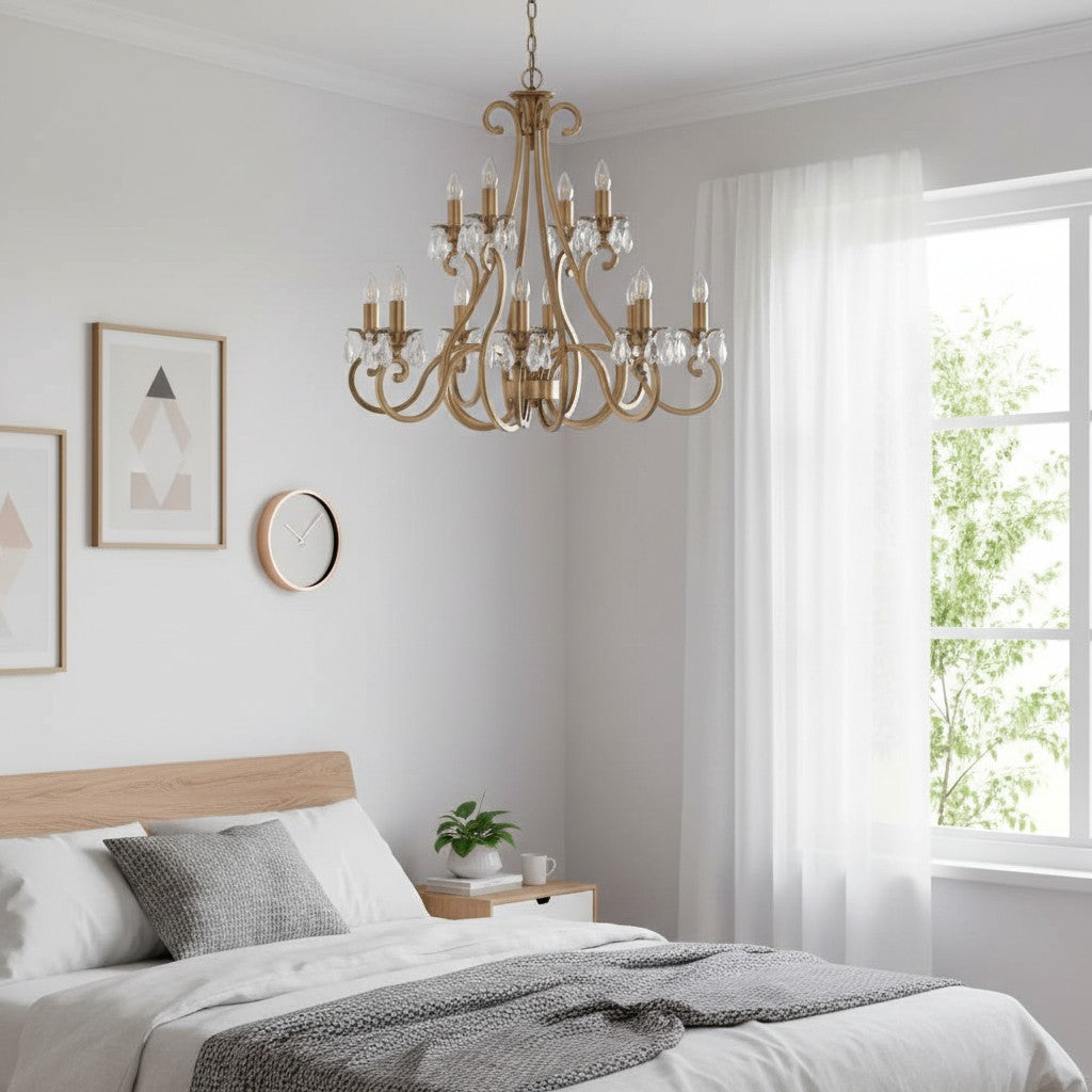 Talonis Kristall-Kronleuchter - Traditioneller Kerzenstil aus Messing und Nickel für Wohnzimmer und Esszimmer