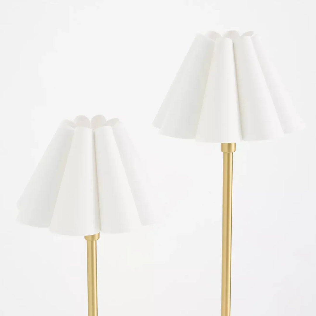 Lampadaire Duova minimaliste à 2 lampes - Lumière moderne en métal avec abat-jour plissé en tissu pour chambre ou salon