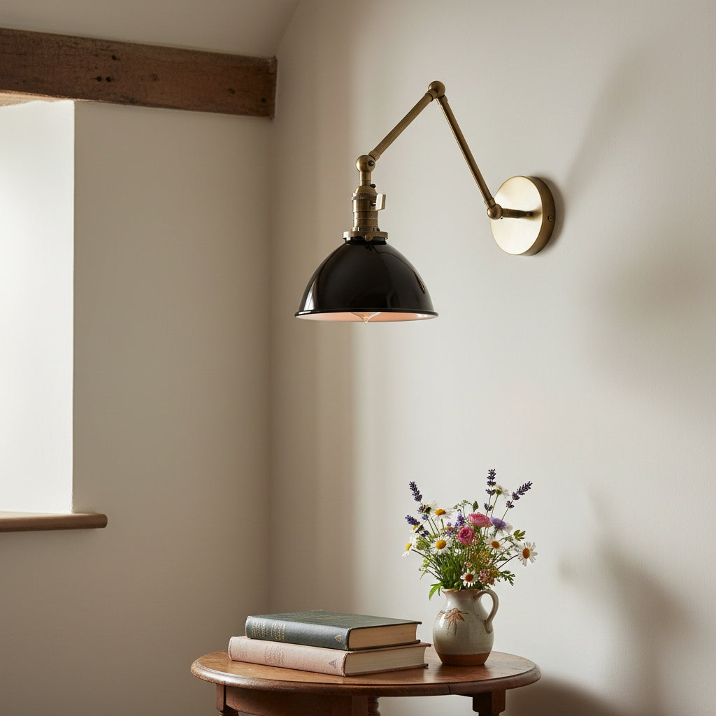 Conique Metal Vintage Industrial Swing Arm Wall Lamp - Adjustable Dome Shade for Study