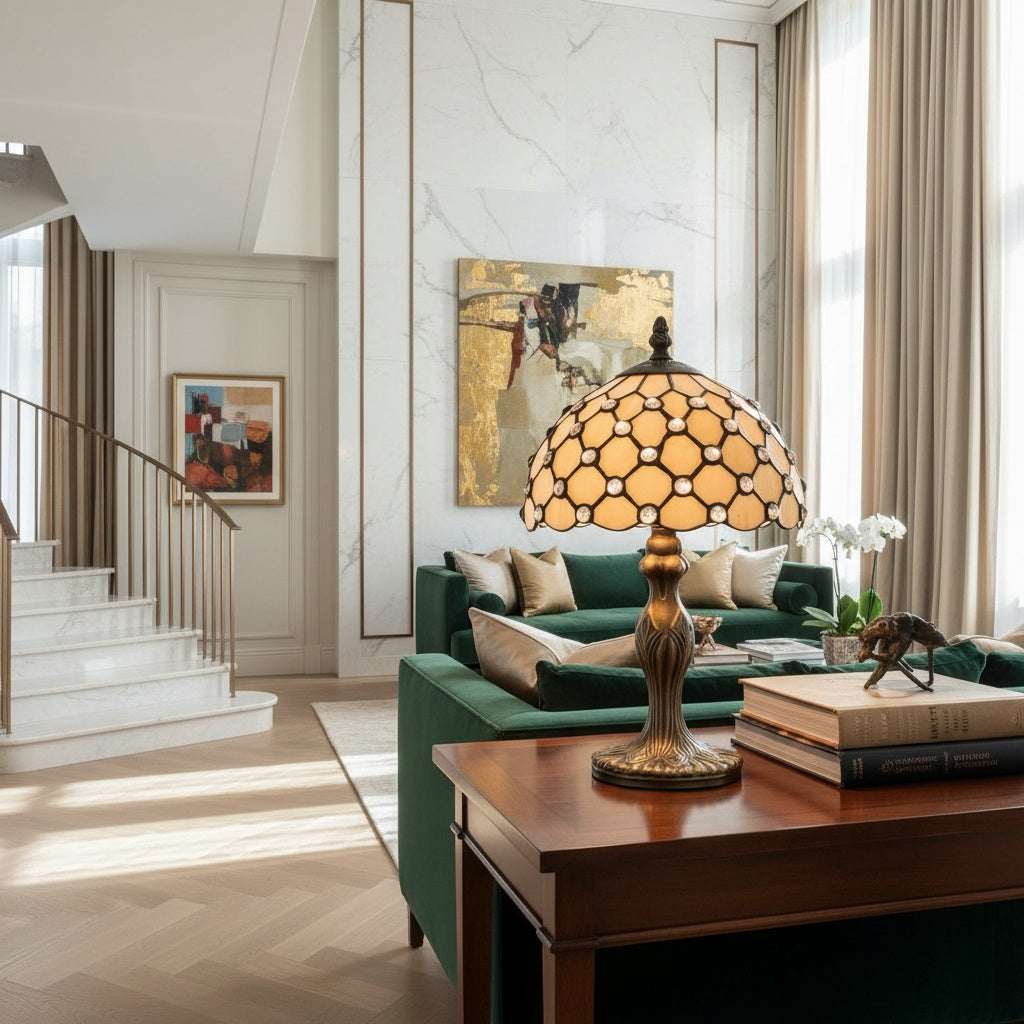 TF Harken Decoratieve Juweeltafellamp - Prachtig Glazen Ontwerp Perfect voor Slaapkamer of Woonkamer