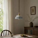 Afbeelding laden in galerijweergave, blue floral ceramic pendant light in a dining room