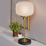 Load image into Gallery viewer, Pelviona Ribbed Glass Table Lamp - Brass &amp; Black Metal Base - Must-Have for Home Styling
