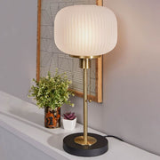 Pelviona Ribbed Glass Table Lamp - Brass & Black Metal Base - Must-Have for Home Styling