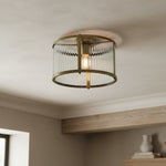 Load image into Gallery viewer, RibGlow Ribbed Glass Flush Ceiling Light – Classic Flush Mount Ceiling Lamp for Living Room or Hallway