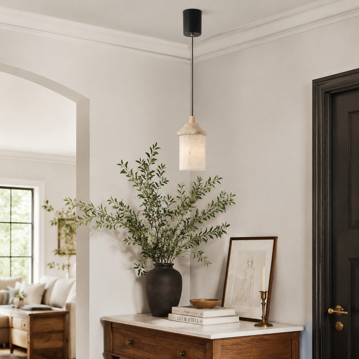 Travertine Pendant Light with Natural Stone Texture