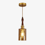 Bild in die Galerieansicht laden, 01 amber glass brass wood pendant sku