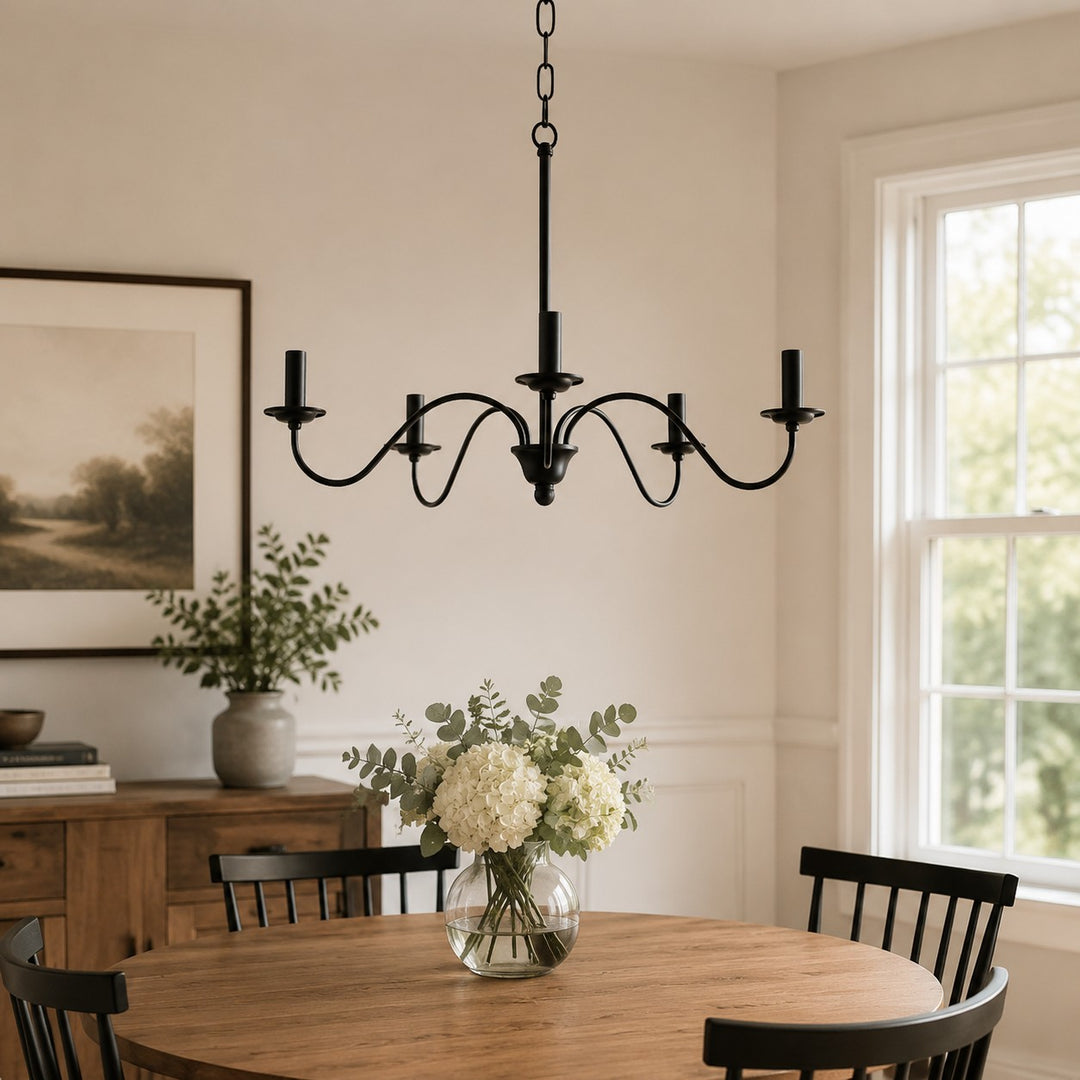 Lámpara de araña vintage de hierro negro estilo candelabro