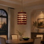 Afbeelding laden in galerijweergave, Brown leather pendant light in an evening dining room