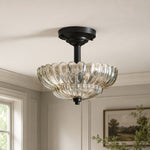 Załaduj obraz do przeglądarki galerii, Fluted glass semi-flush ceiling light installed in a bright room