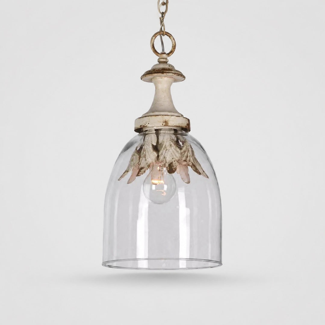 Lampada a sospensione vintage in vetro anticata a forma di petalo