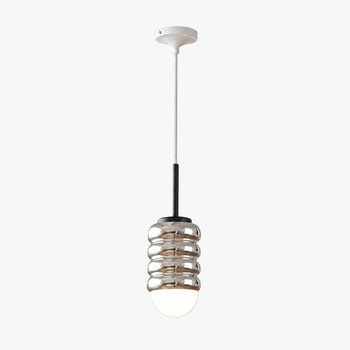 Iron Pendant Lamp with Ribbed Shade - Cream Style Light for Bedroom